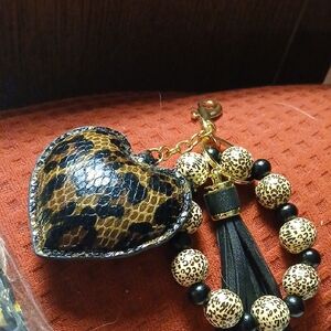 Leopard Heart Keychain with Tassel Or Bag Charm Gorgeous New